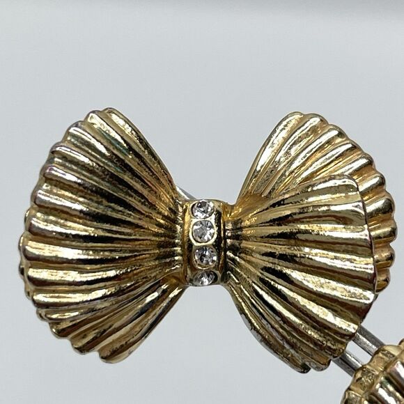 Lilly Pulitzer Gold Tone White Rhinestone Bow Tie Stud Earrings Boho Cute - Picture 4 of 7